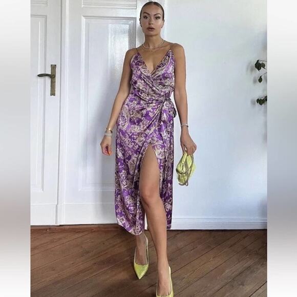 Zara SATIN EFFECT PRINT DRESS Size Small - Picture 8 of 16